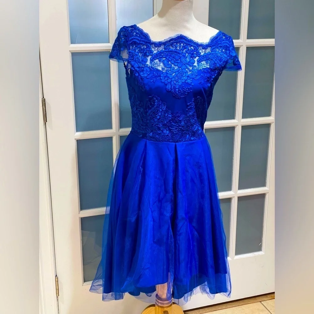 NWOT Royal Blue Girl's Flare Hi-Lo Pageant Dress Size S/M